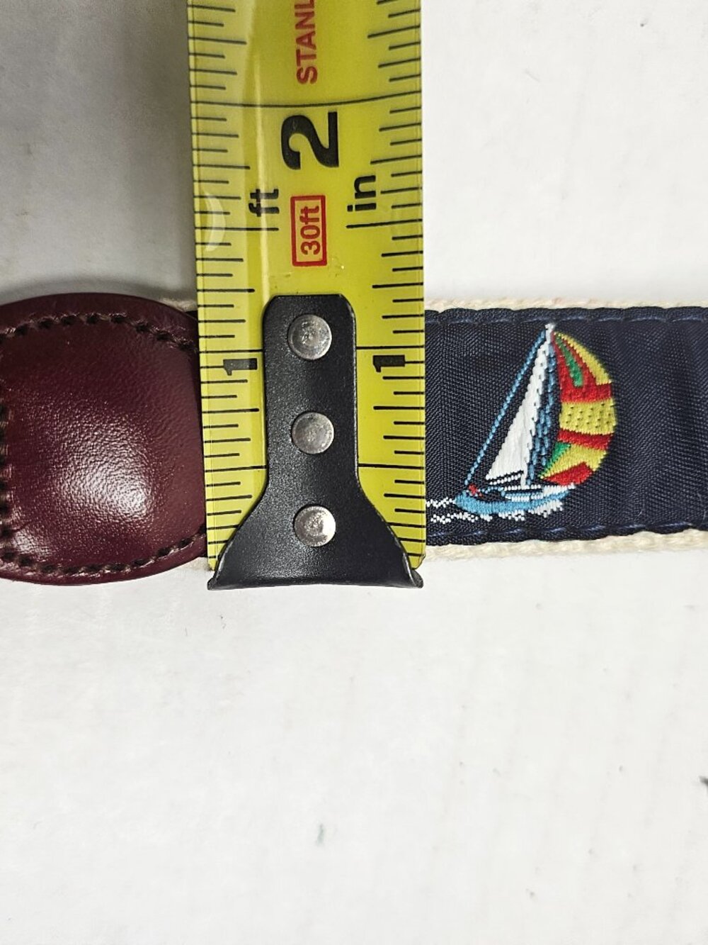Hand Made in Essex Ct USA SailBoat Nautical Navy Blue Leather Men Brass Belt 40 - Picture 5 of 16